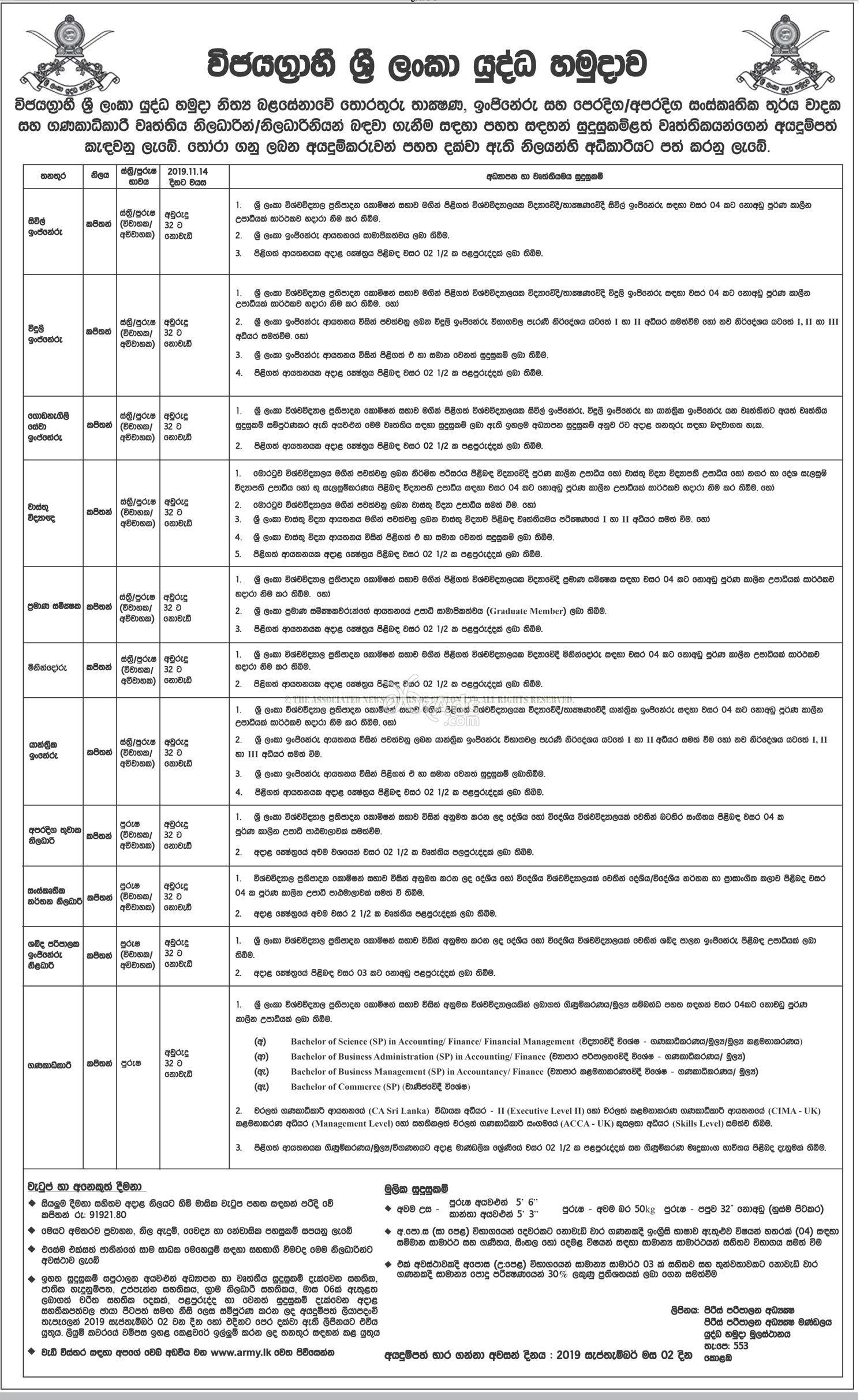 Engineers, Architect, Quantity Surveyor, Accountants, Sound Engineer