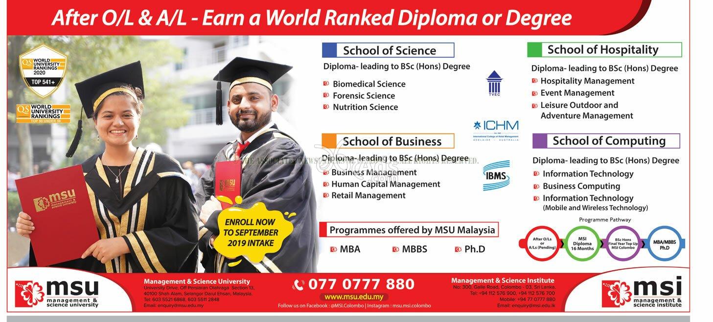 Diploma in Science, Computing, Hospitality, Business at Management