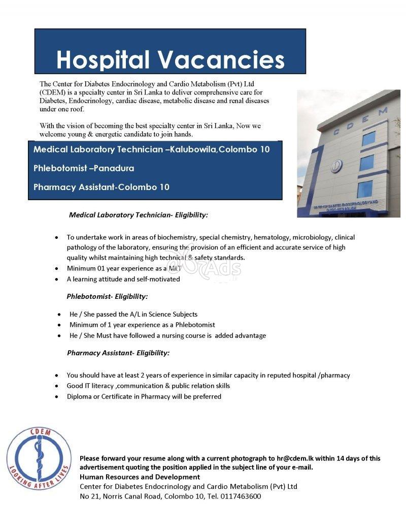 Medical Laboratory Technician, Phlebotomist, Pharmacy Asiistant Orbit