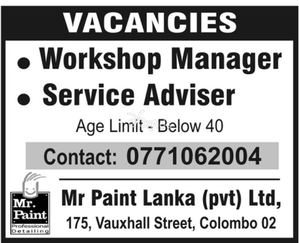 Workshop Manager, Service Adviser - Mr Paint Lanka (Pvt) Ltd