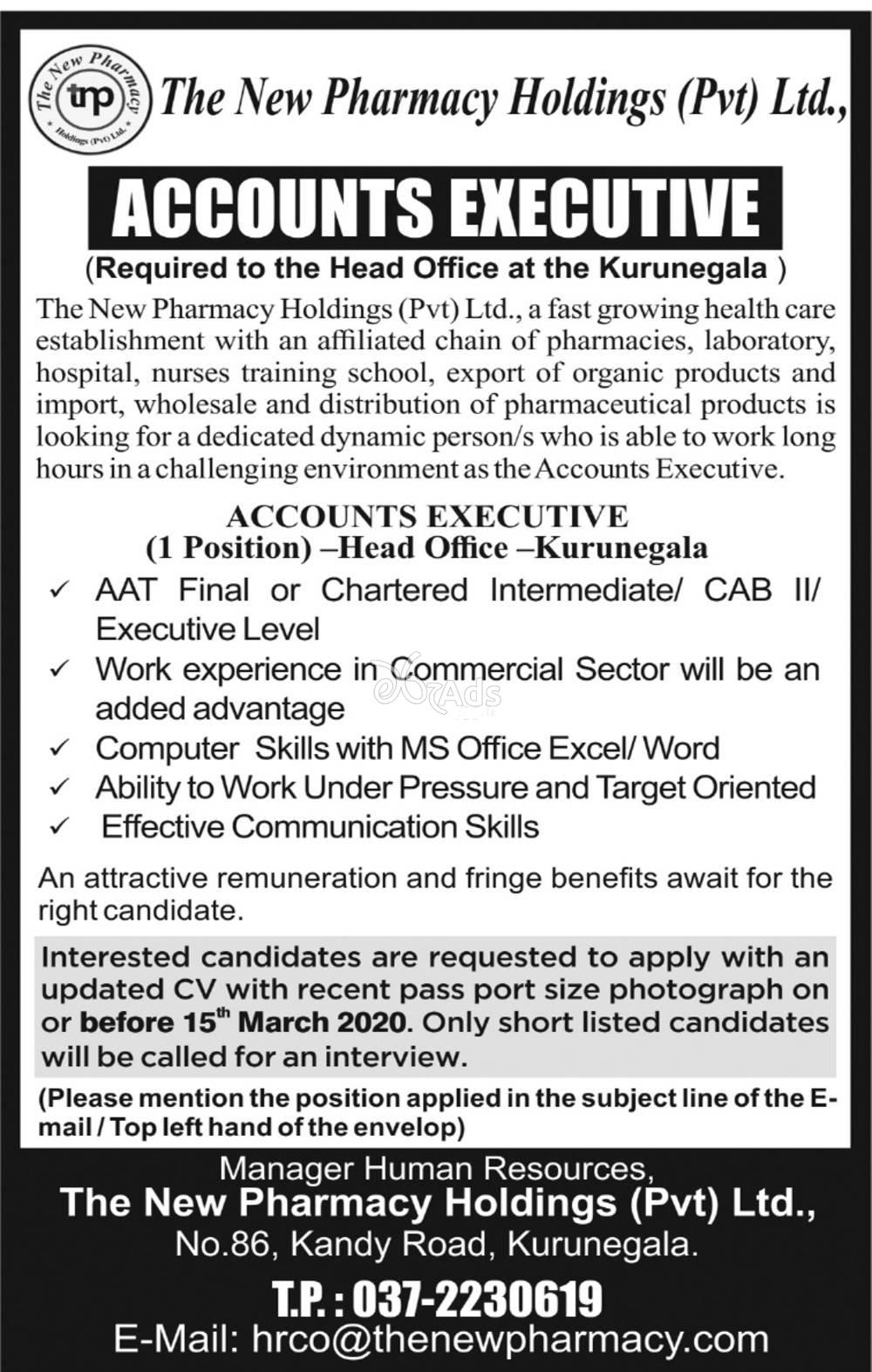 Accounts Executive - The New Pharmacy Holdings Pvt Ltd