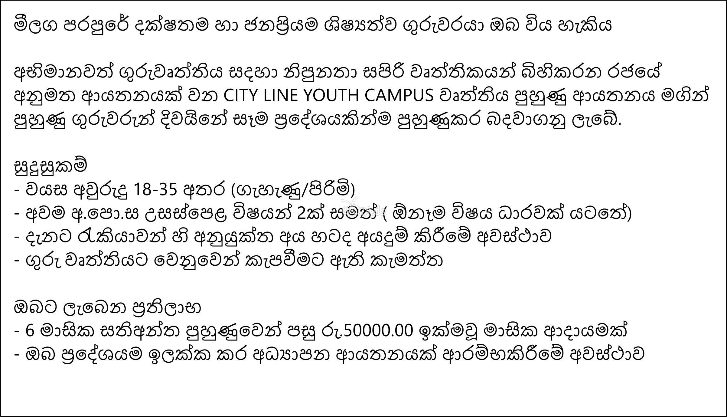 Teacher - CITY LINE YOUTH CAMPUS