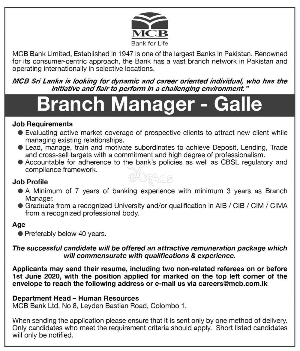Branch Manager - MCB Bank