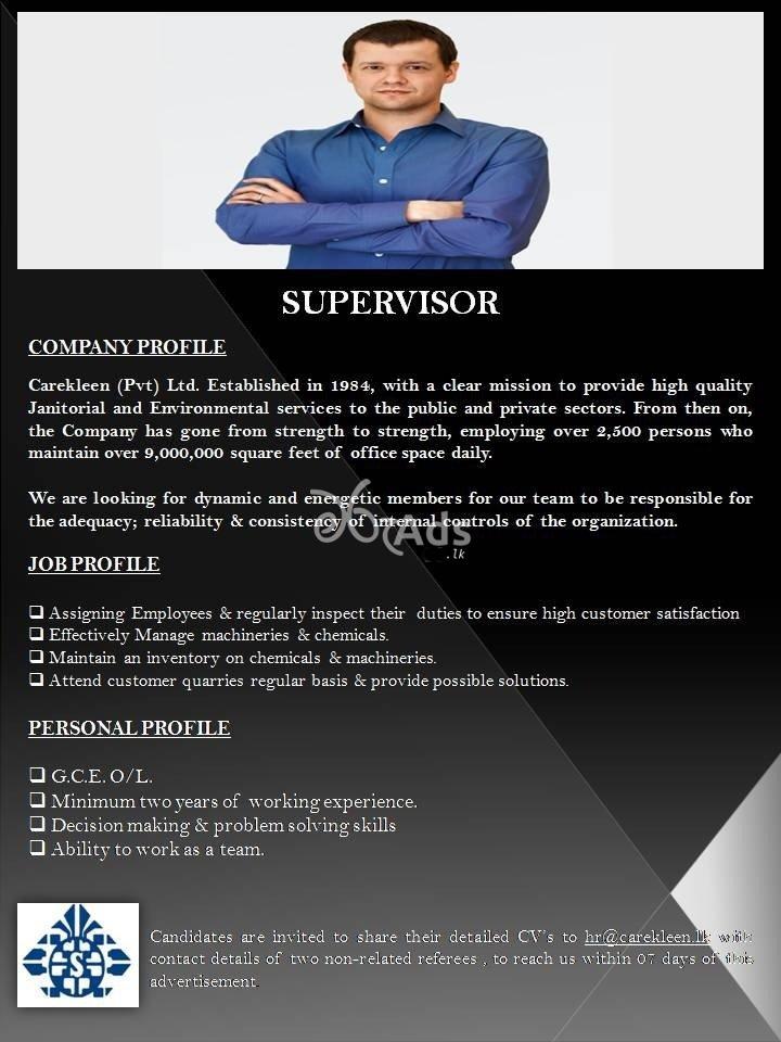Supervisor - Carekleen(Pvt)Ltd