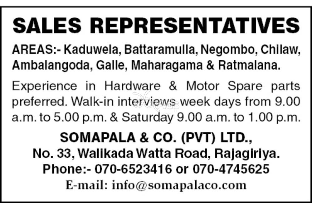 Sales Representative - Somapala & Company Ltd