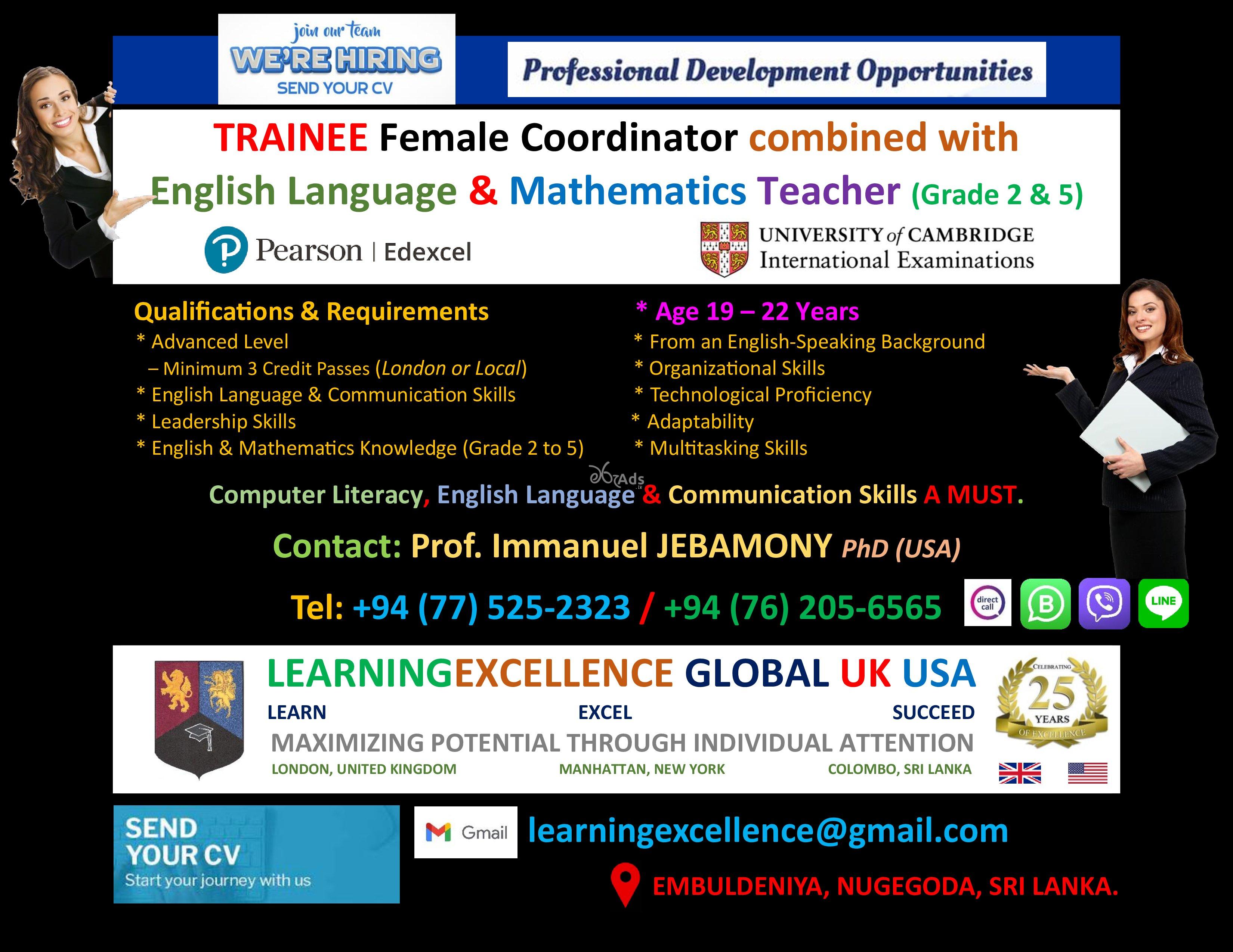 Coordinator, Teacher (English & Mathematics) - EDEXCEL & Cambridge
