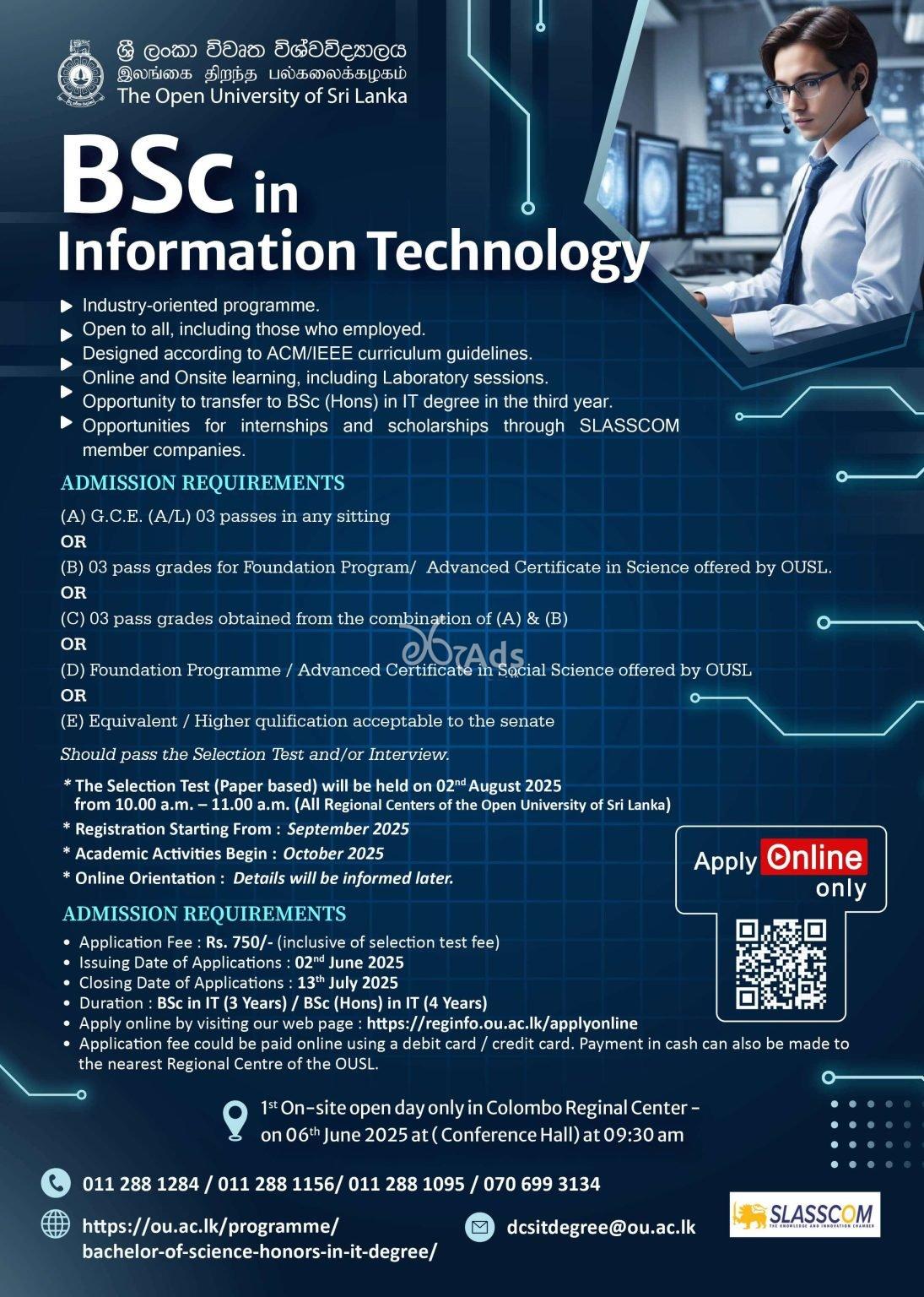 Calling application for Bachelor of Science in Information Technology conducted by Open University of Sri Lanka