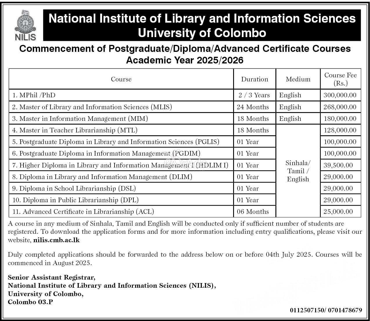Library Courses (2025 June/July)  - University of Colombo