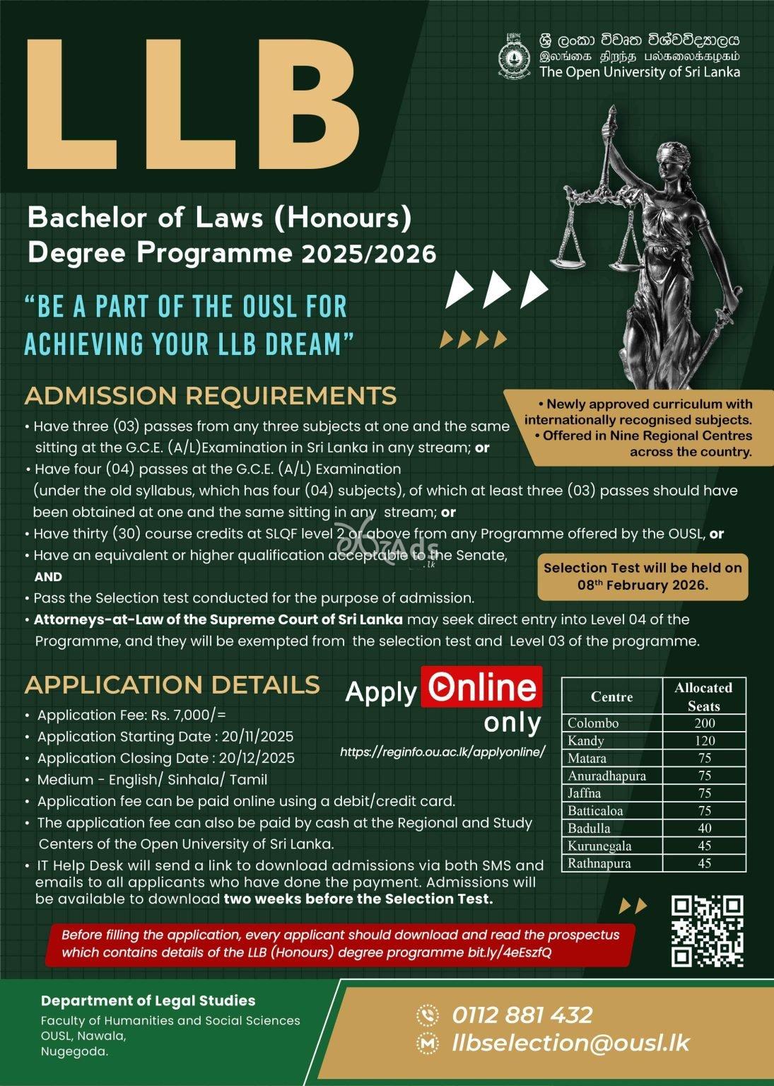Bachelor of Laws Degree (LLB) - Open University of Sri Lanka