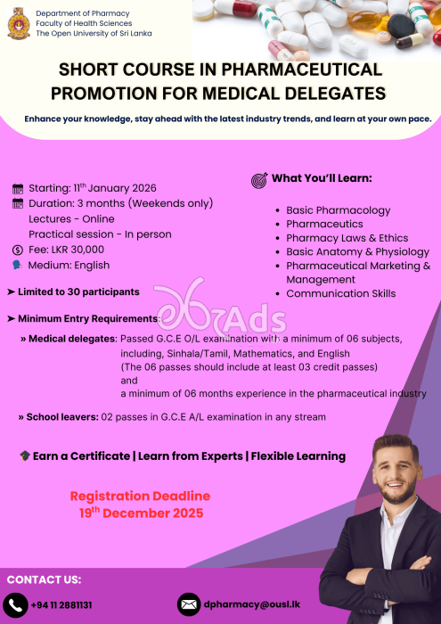 Short Couse on Pharmaceutical Promotion for Medical Delegates - Open University of SriLanka