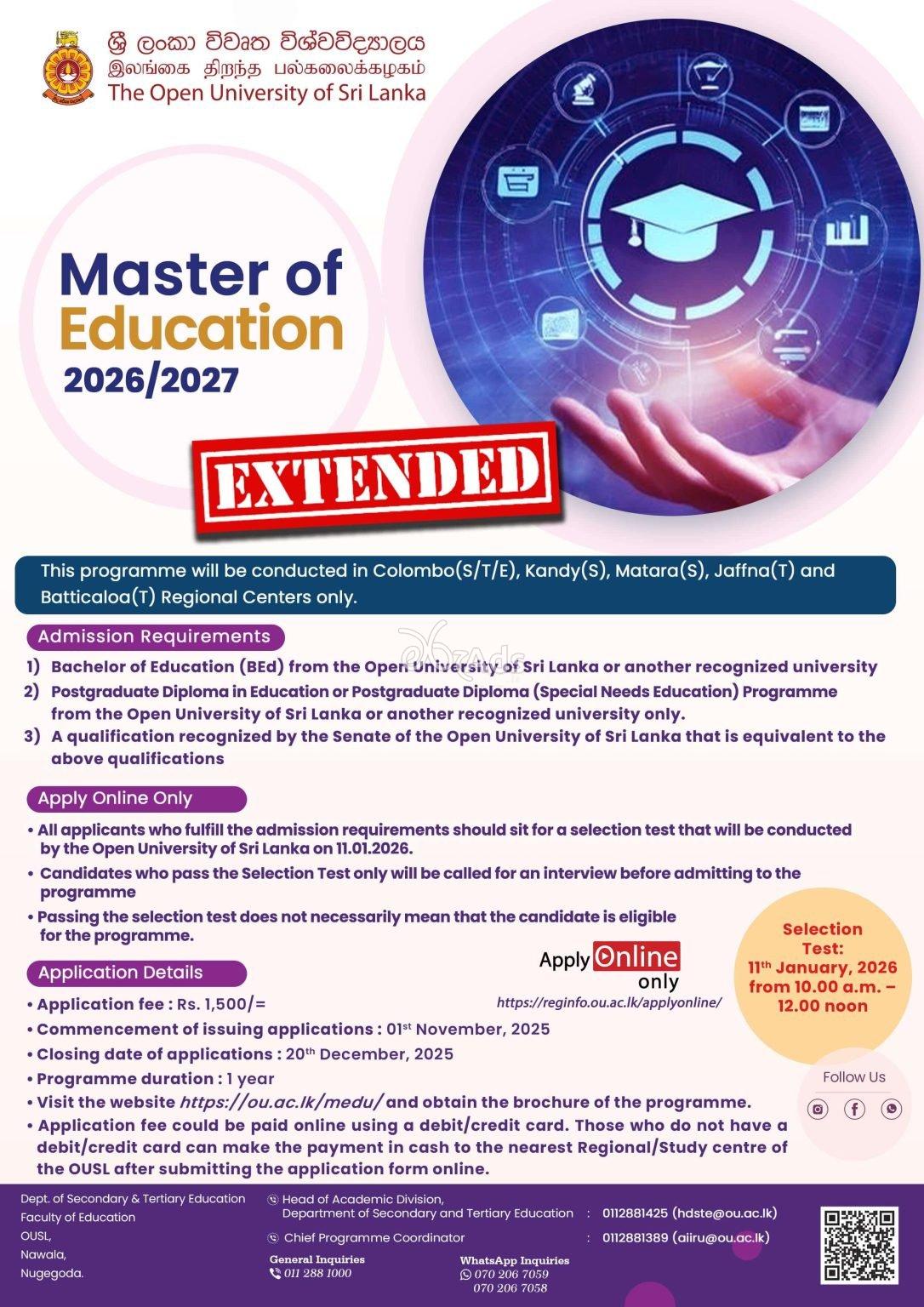 Master of Education - Open University of Sri Lanka
