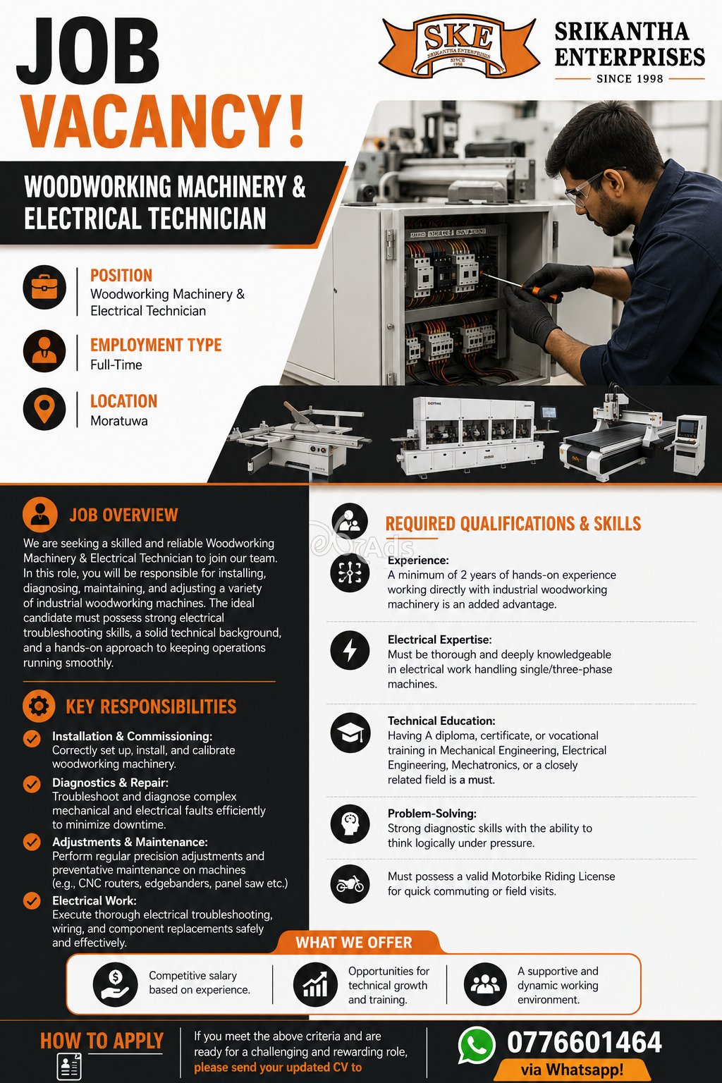 Electrical Technician for Wood Working Machinery