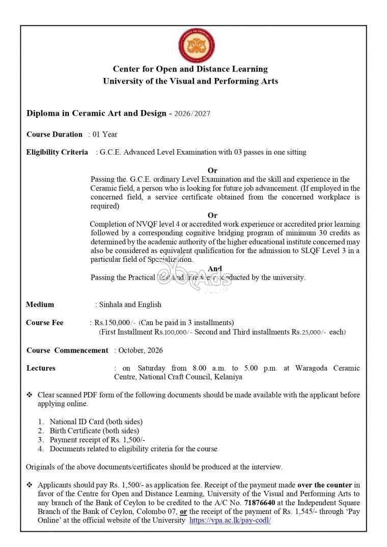 Diploma in Ceramic Art and Design - University of the Visual and Performing Arts