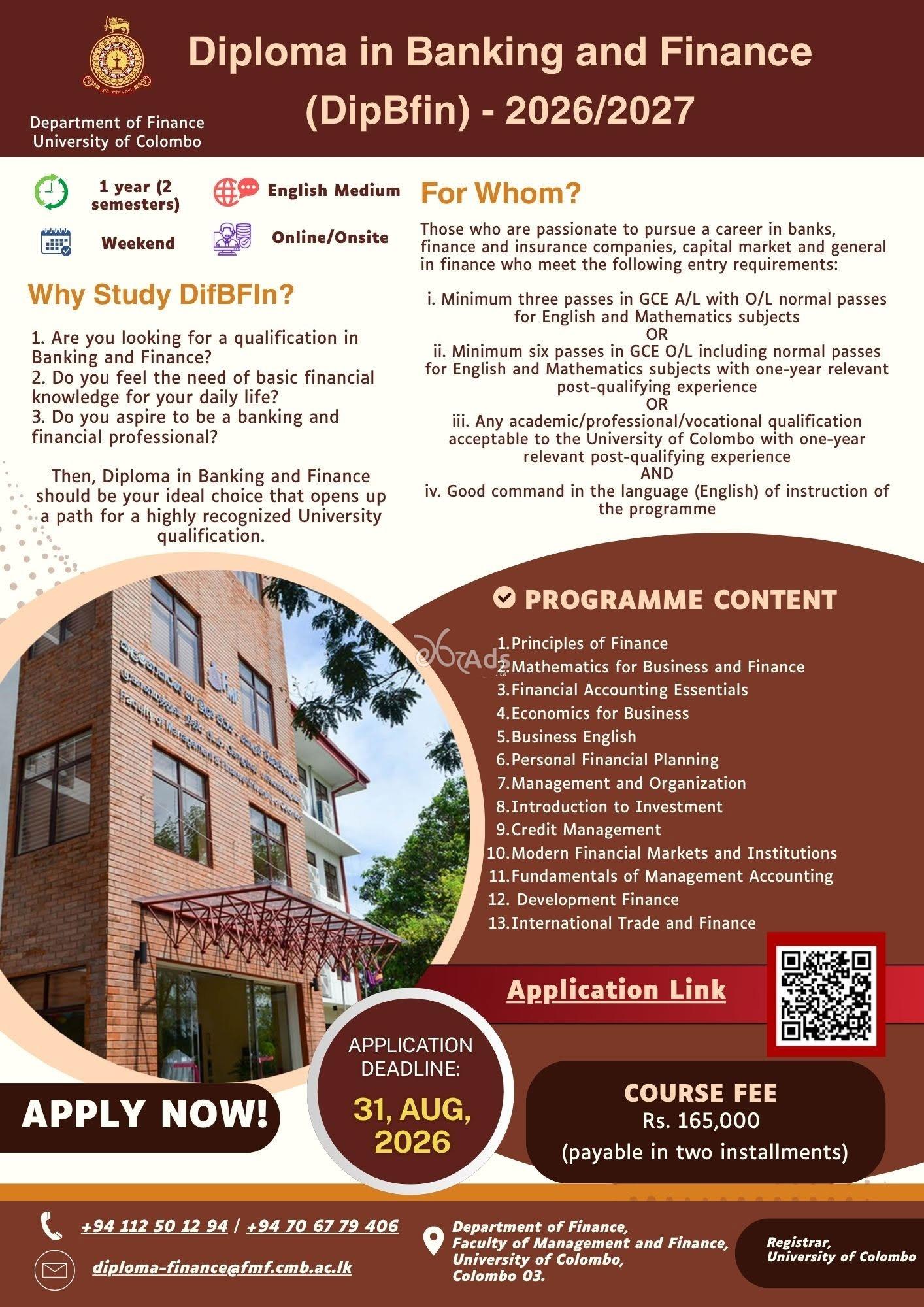 Diploma in Banking and Finance - University of Colombo
