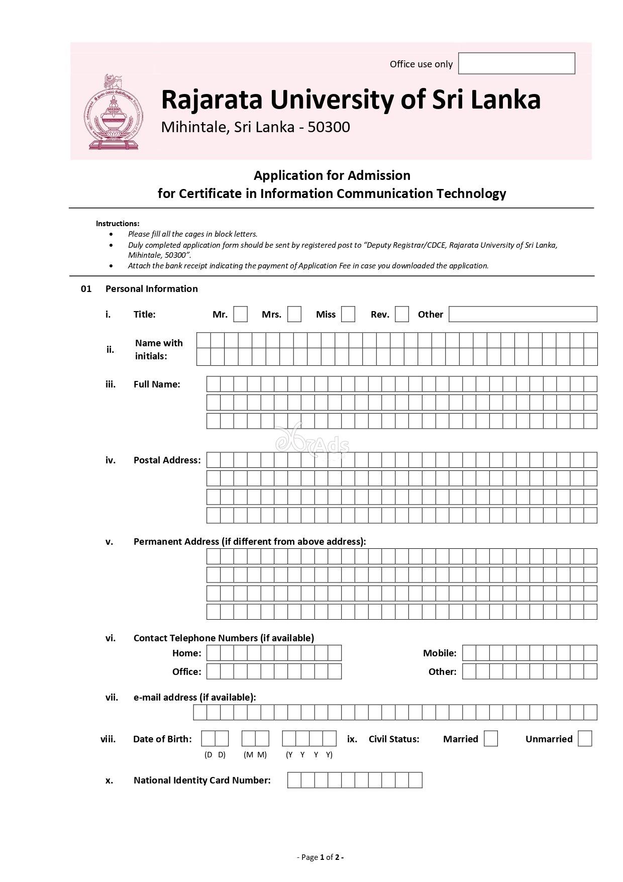 Certificate in ICT (2026 Intake) - Rajarata University