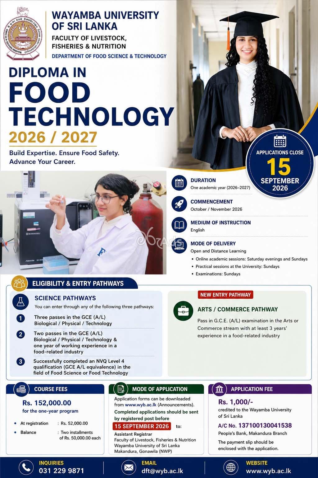 Diploma in Food Technology - Wayamba University