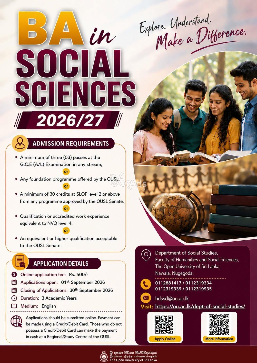Bachelor of Arts in Social Sciences Degree - Open University of Sri Lanka