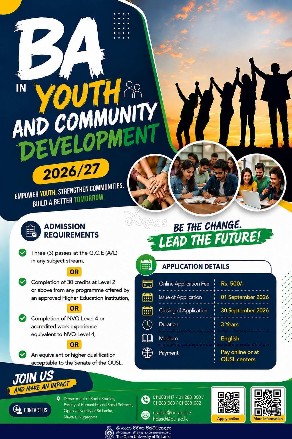 Bachelor of Arts in Youth and Community Development Degree -  Open University of Sri Lanka