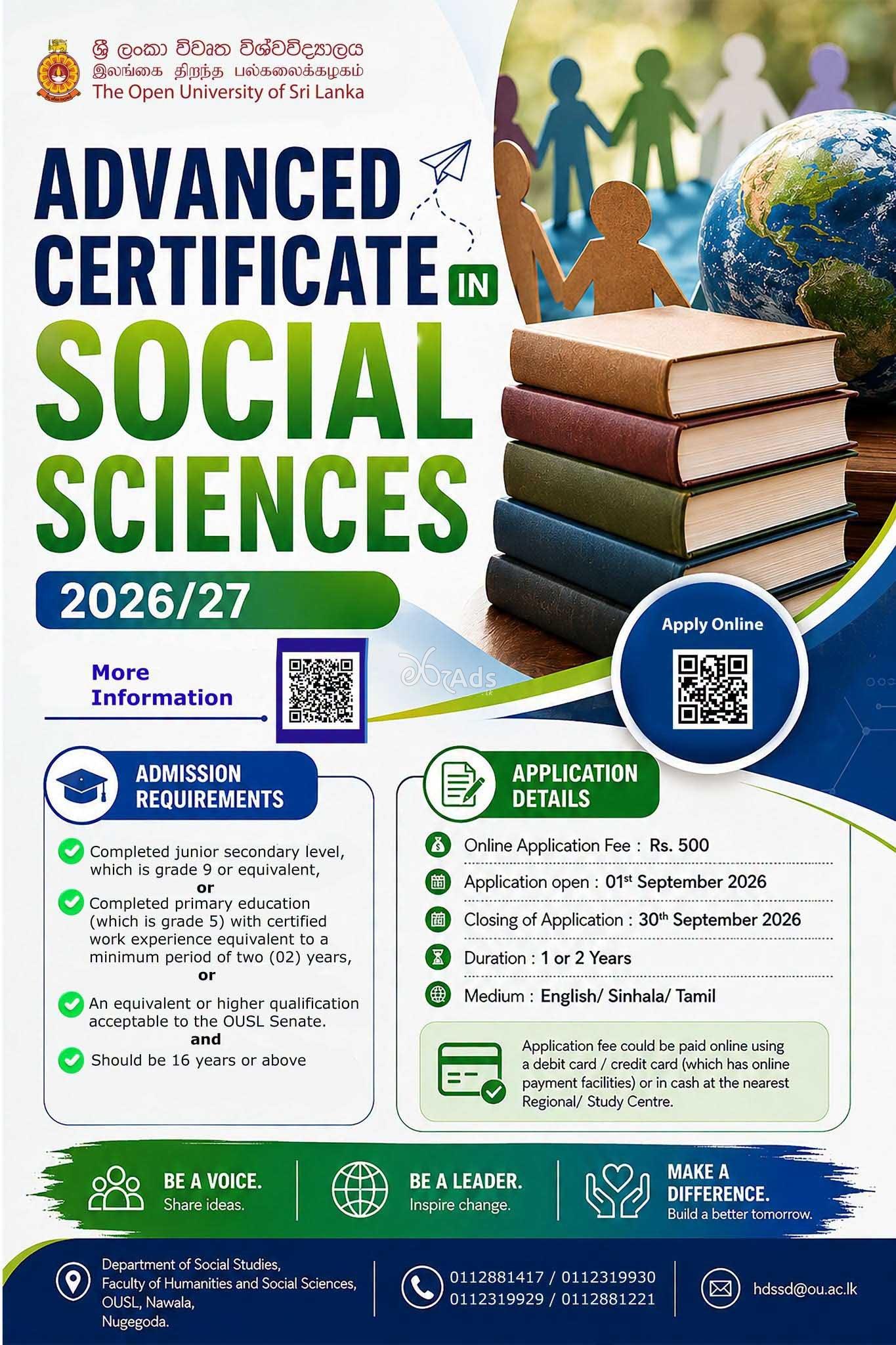 Advanced Certificate in Social Sciences - Open University of Sri Lanka