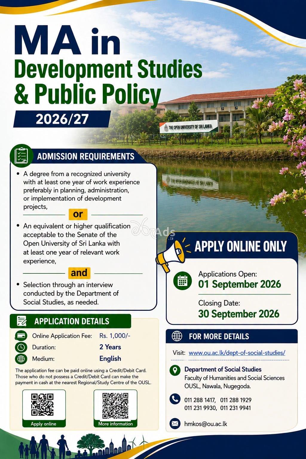 Master of Arts (MA) in Development Studies and Public Policy Degree - Open University of Sri Lanka