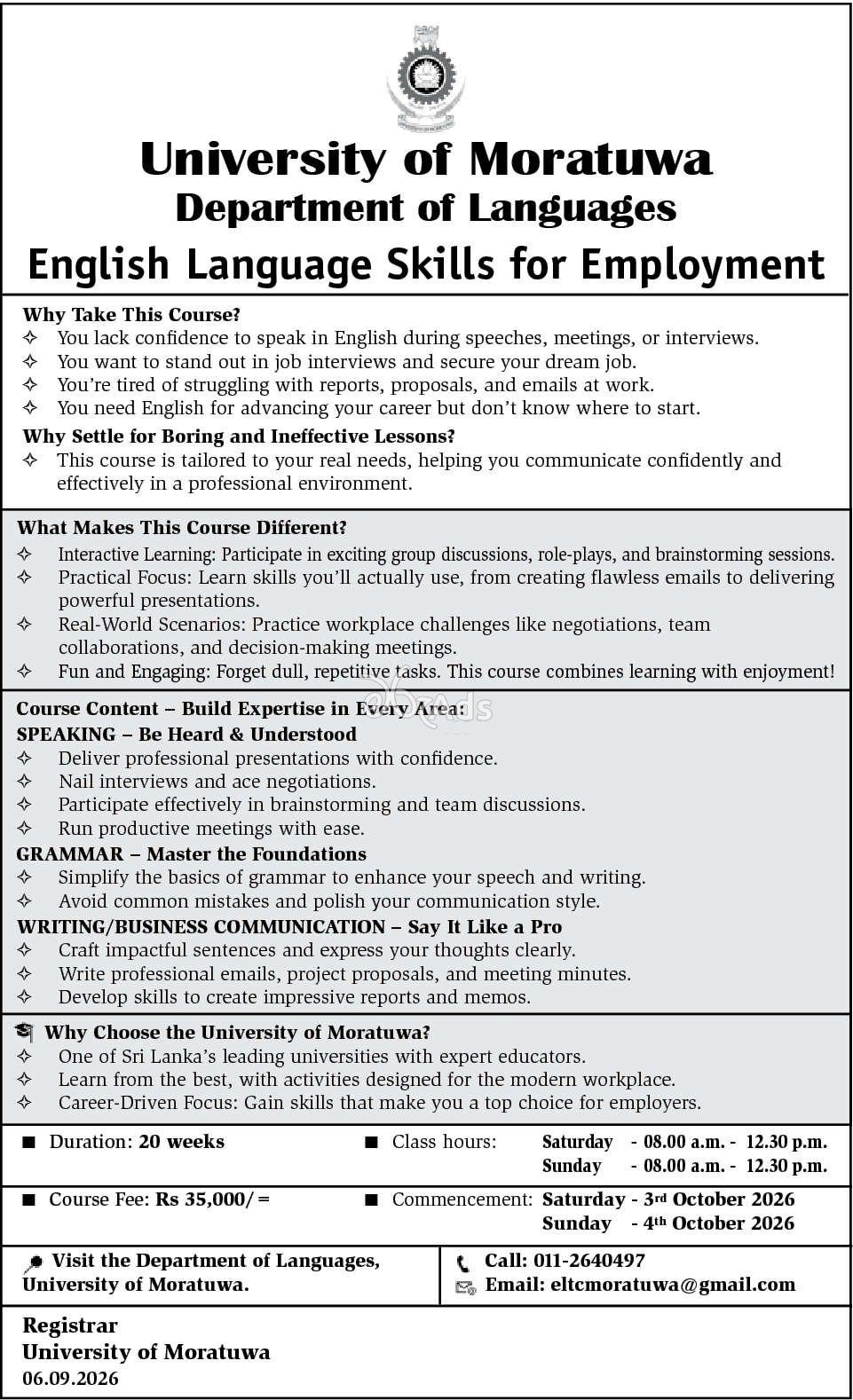 English Language Skills for Employment - University of Moratuwa