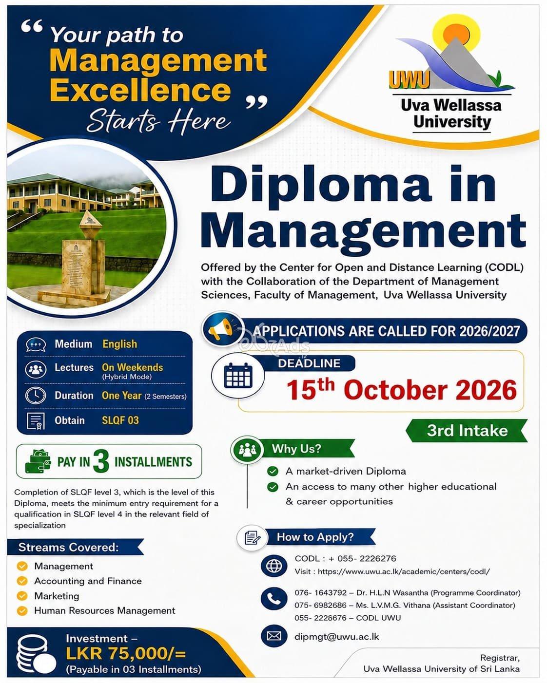 Diploma in Management - Uva Wellassa University