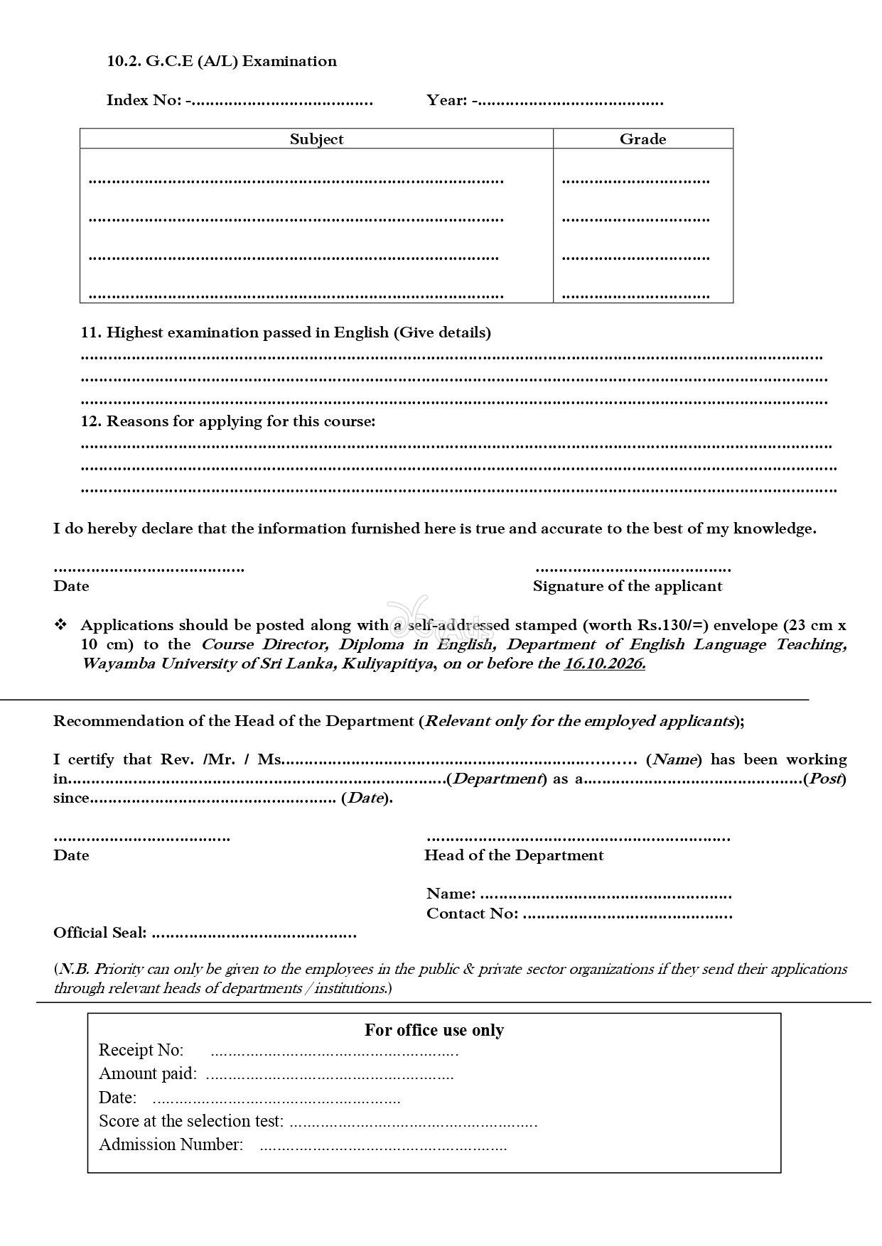 Diploma in English - Wayamba University