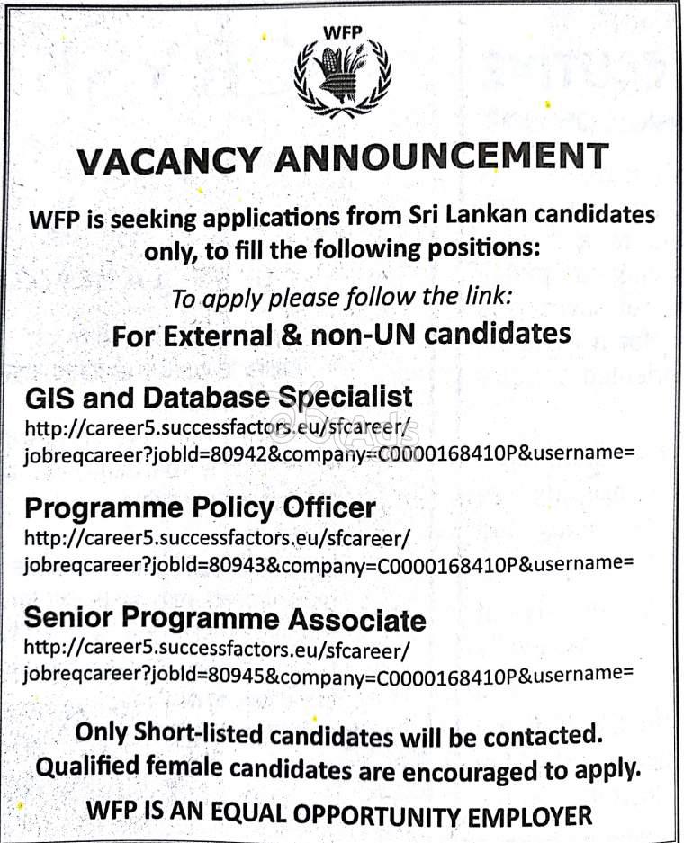 Vacancies at World Food Programme Colombo 05