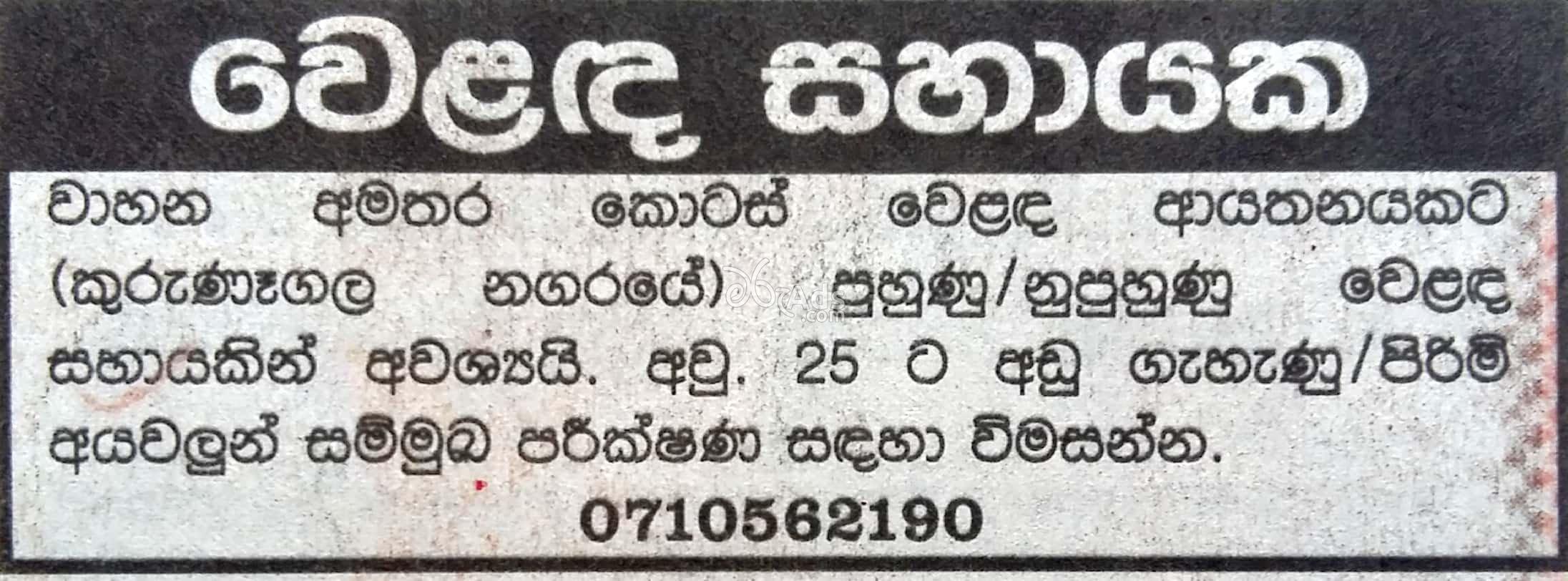Sales Assistant Vacancy at Auto Parts Shop Kurunegala