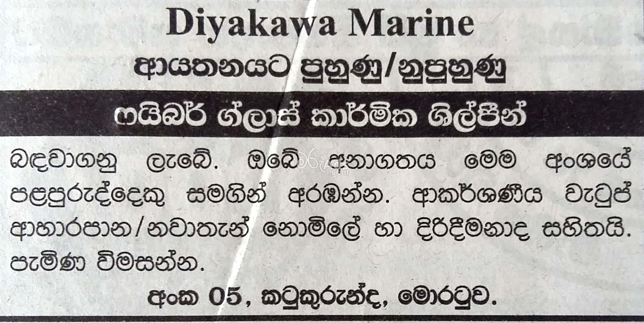 Fiberglass Technicians Job Vacancies at Diyakawa Marine Moratuwa