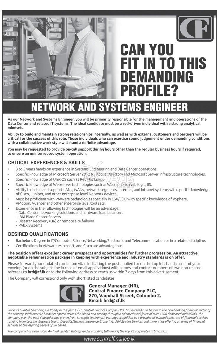 Network & Systems Engineer Vacancy at Central Finance Company