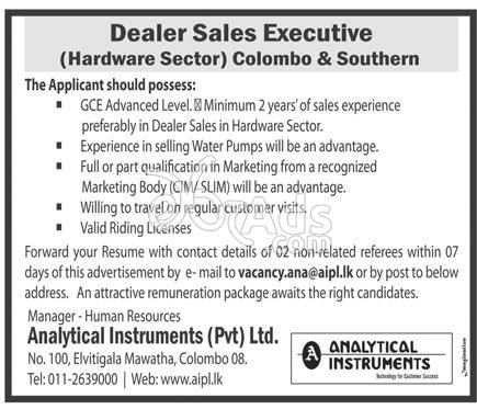 Dealer Sales Executive Vacancy at Analytical Instruments (Pvt) Ltd