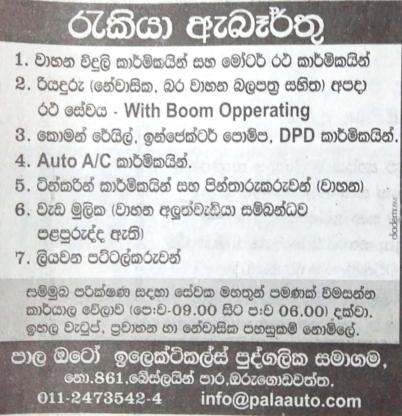 Electrician, Technician, Driver Vacancies at Pala Auto Electrical Pvt Ltd