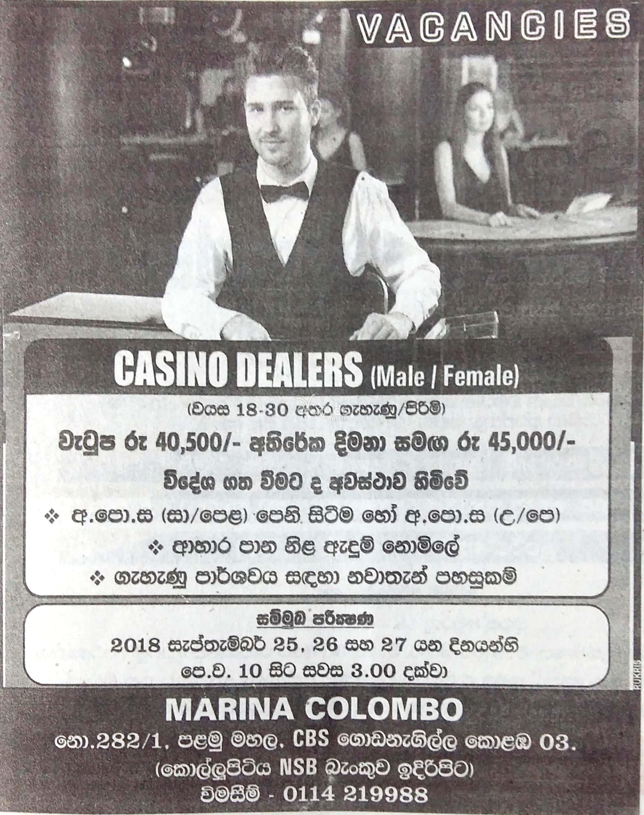 Casino Dealers Vacancy at Marina Colombo