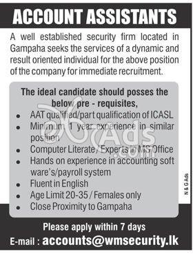 Vacancy for Accounts Assistant