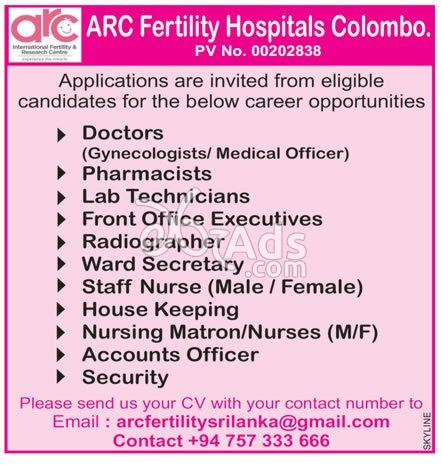 Doctors, Pharmacist, Nurses, Lab Technicians Vacancies at ARC Fertility Hospitals Colombo