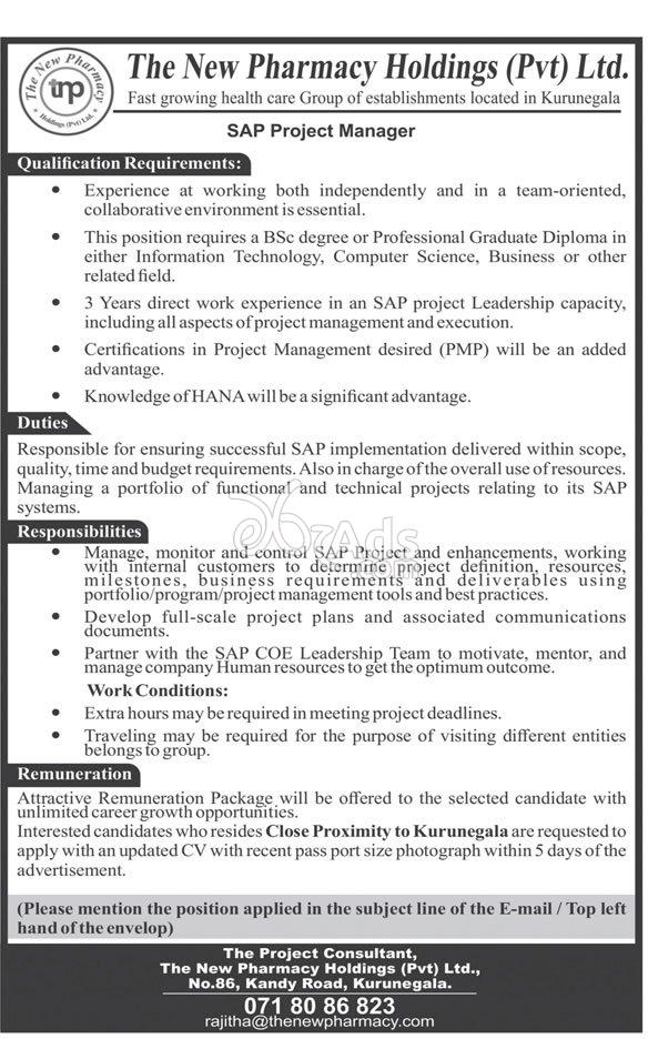 SAP Project Manager Vacancy at The New Pharmacy Holdings (Pvt) Ltd