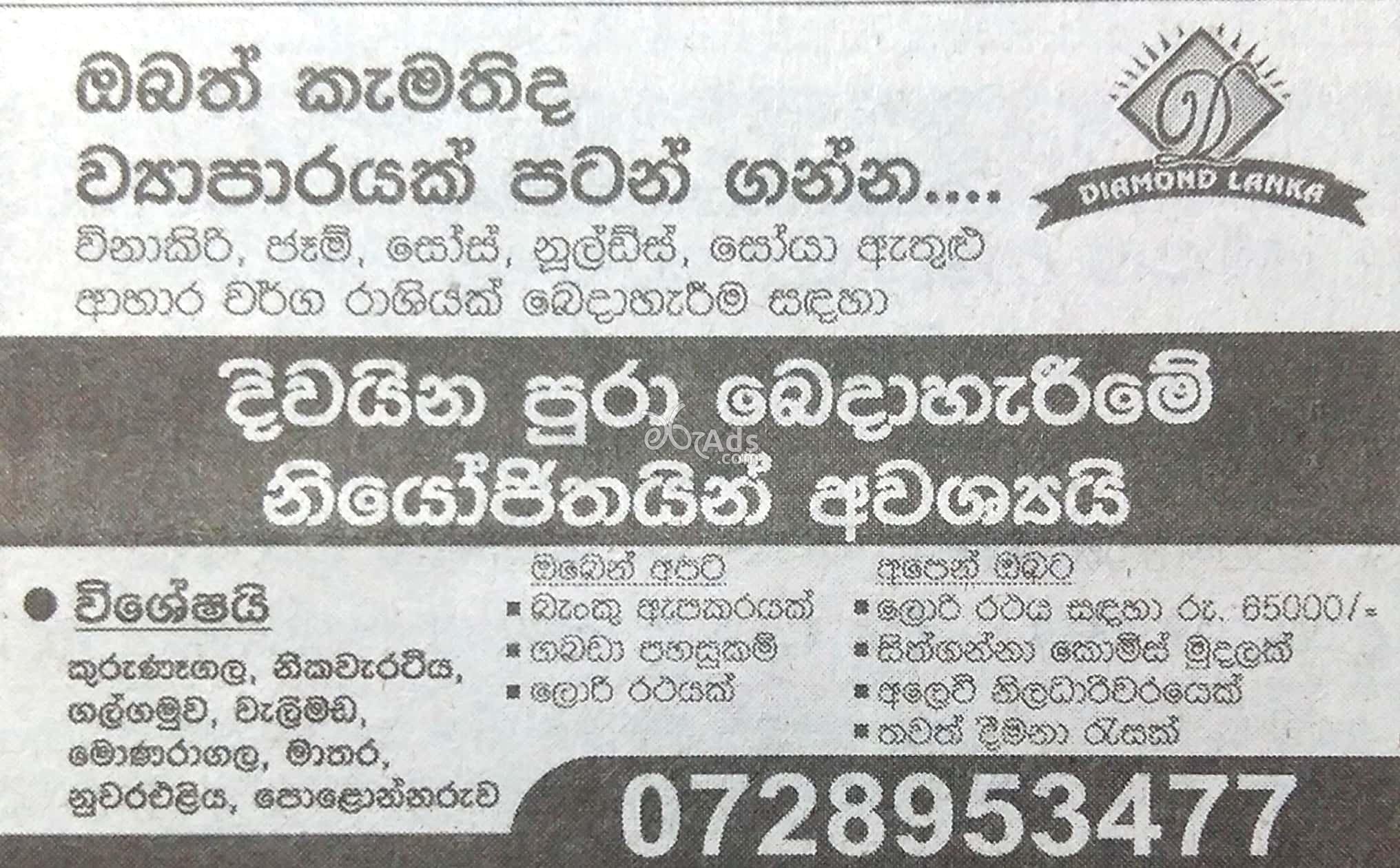 Distributors Job Vacancies at Diamond Lanka