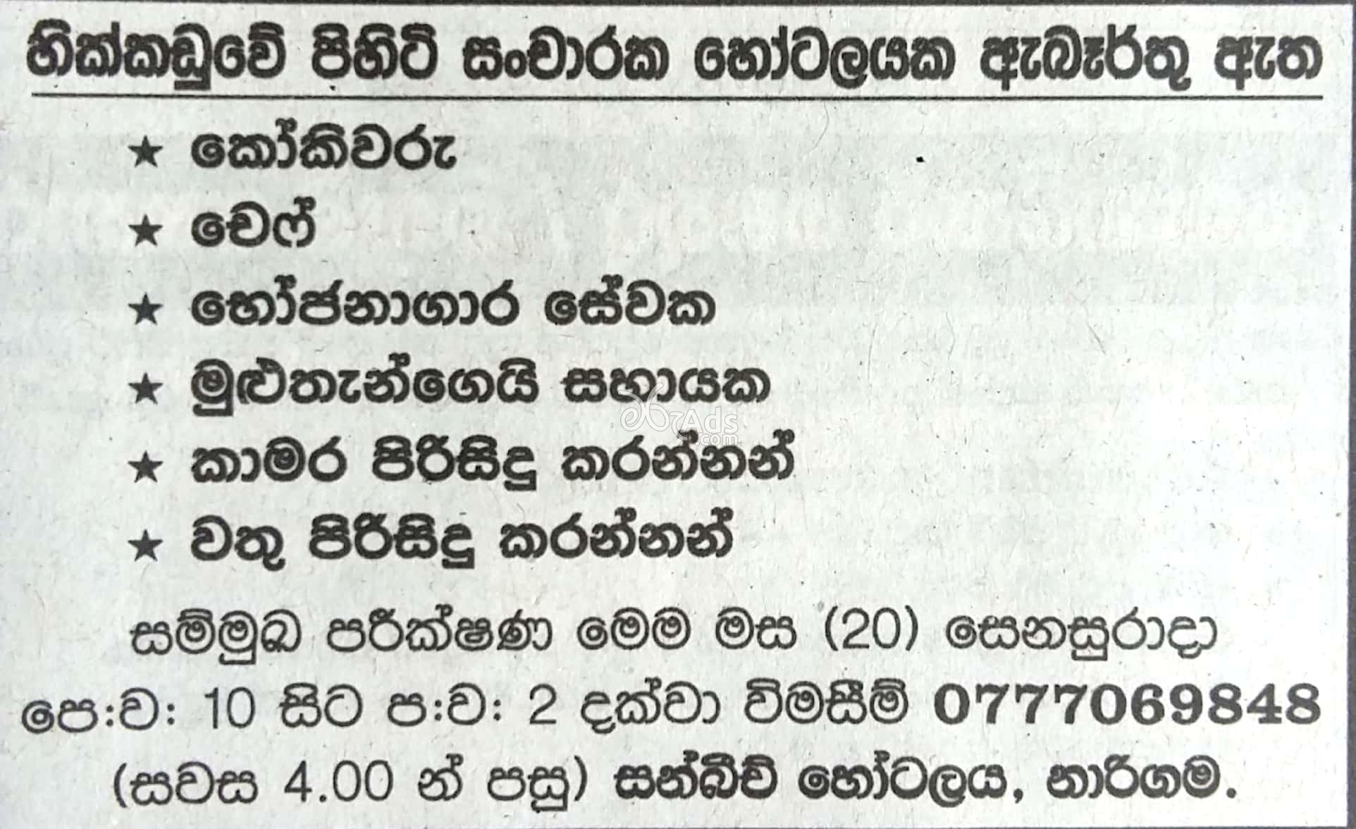 Chef, Kitchen Helper, Cleaner, Cook Vacancies at Sun Beach Hotel