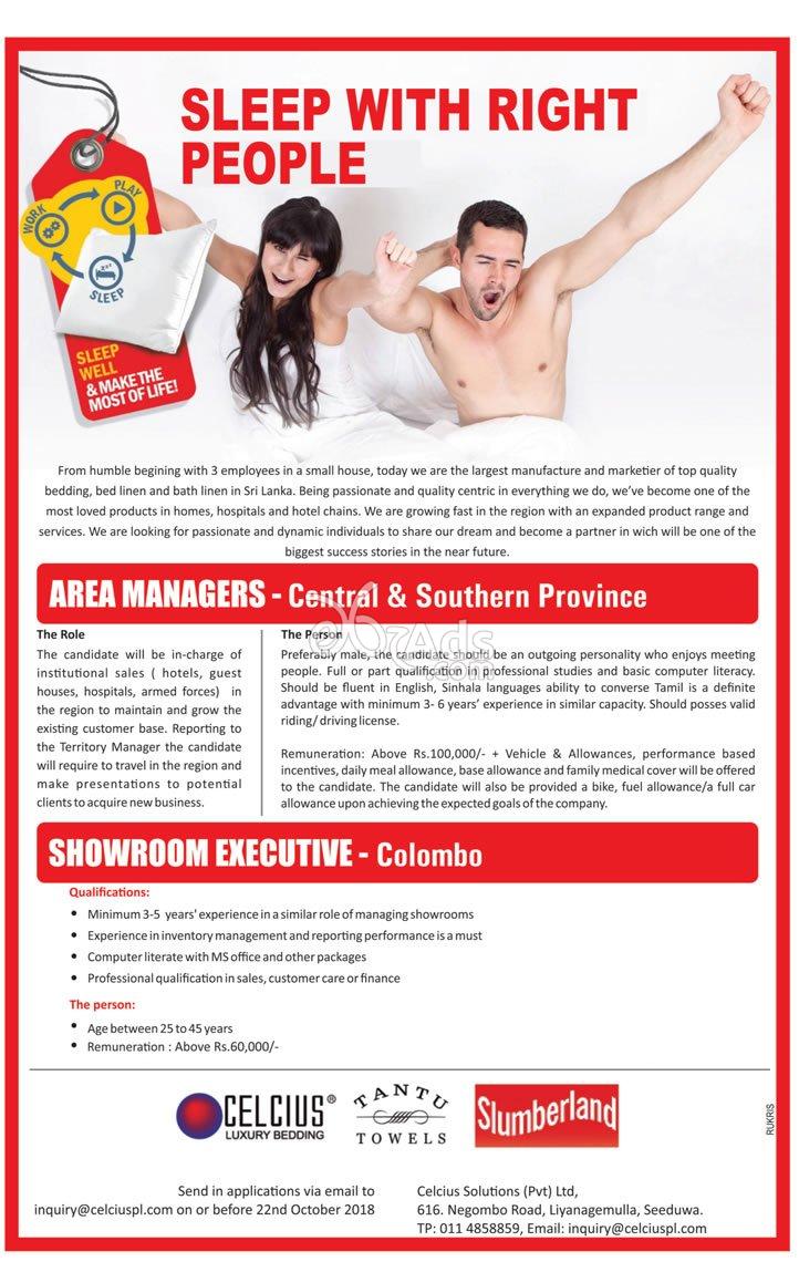 Area Manager, Showroom Executive Vacancies at Celcius Solutions Pvt Ltd