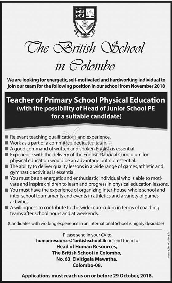 Teacher Vacancy at The British School in Colombo