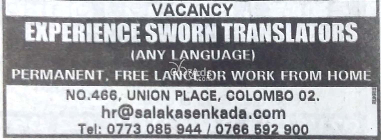 Sworn Translators Job Vacancies Colombo 02