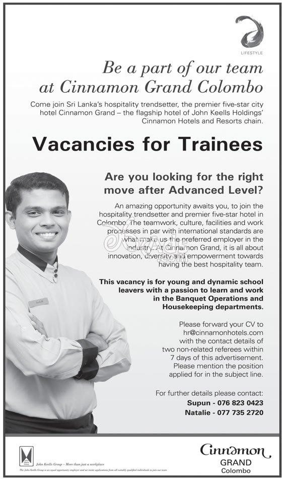 Trainees Vacancy at Cinnamon Grand Colombo