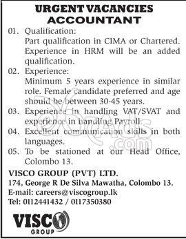 Accountant Vacancy at Visco Group (pvt) Ltd
