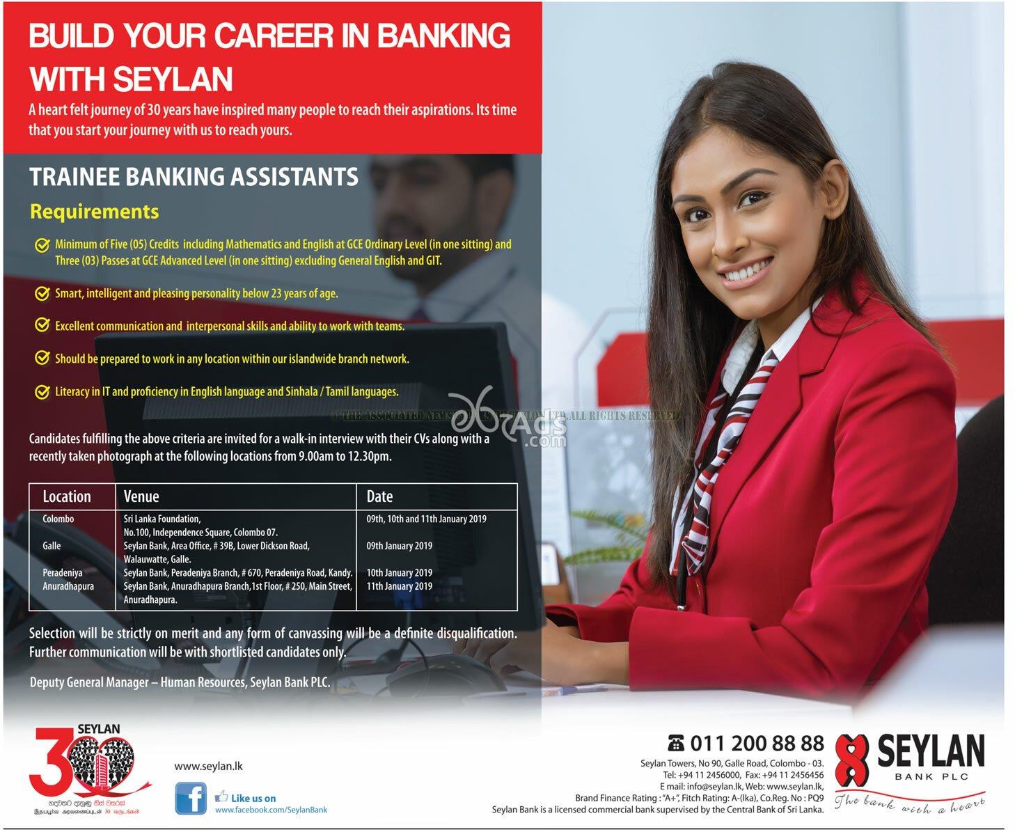 Trainee Banking Assistant Vacancy at Seylan Bank PLC