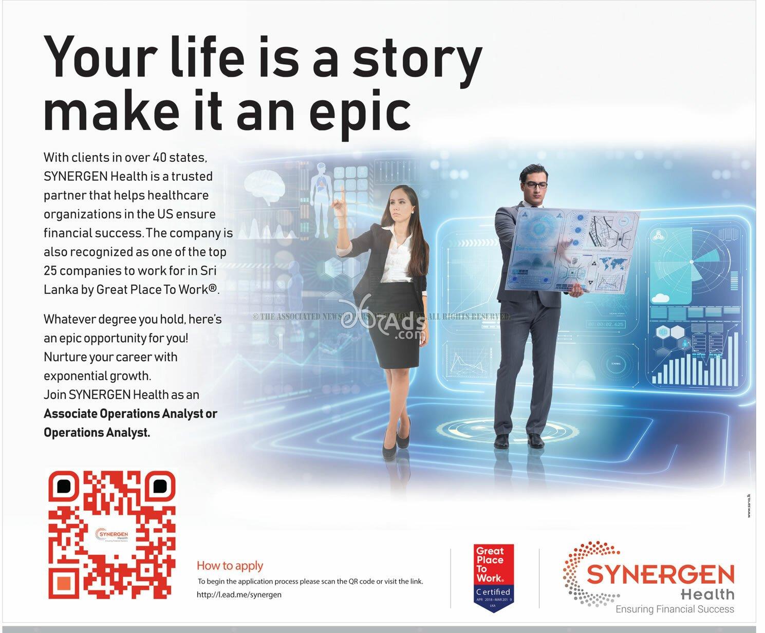 Associate Operations Analyst or Operation Analyst Job Vacancy at Synergen