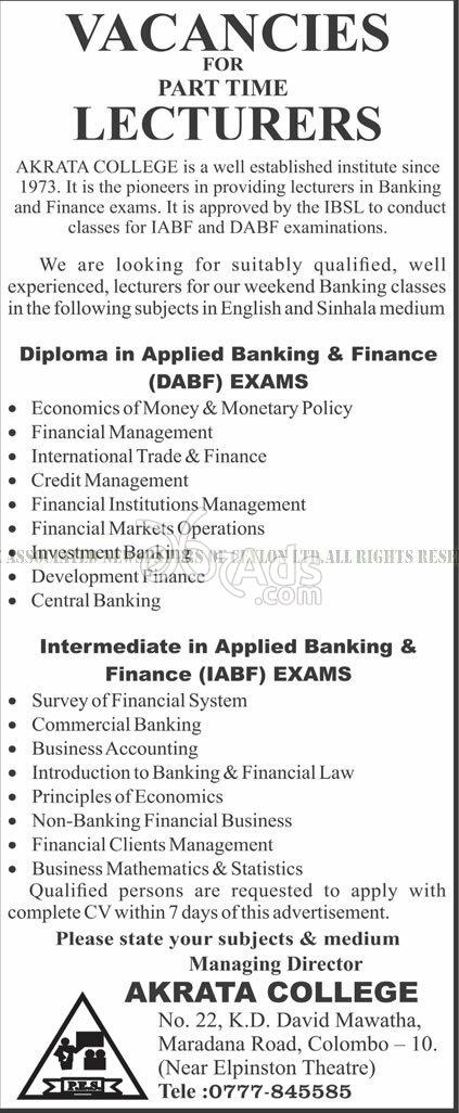 Lecturers Vacancy at Akrata College