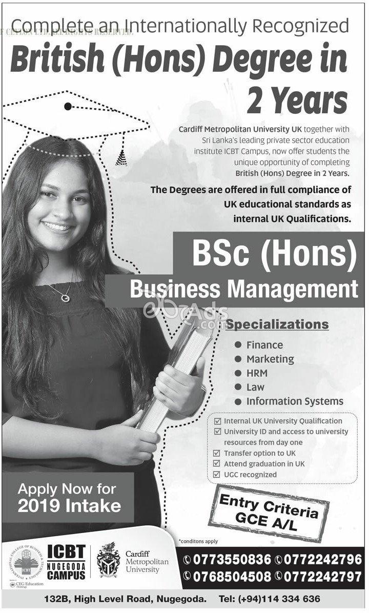 Degree Programme in Bsc (Hons) Business Management at ICBT Campus