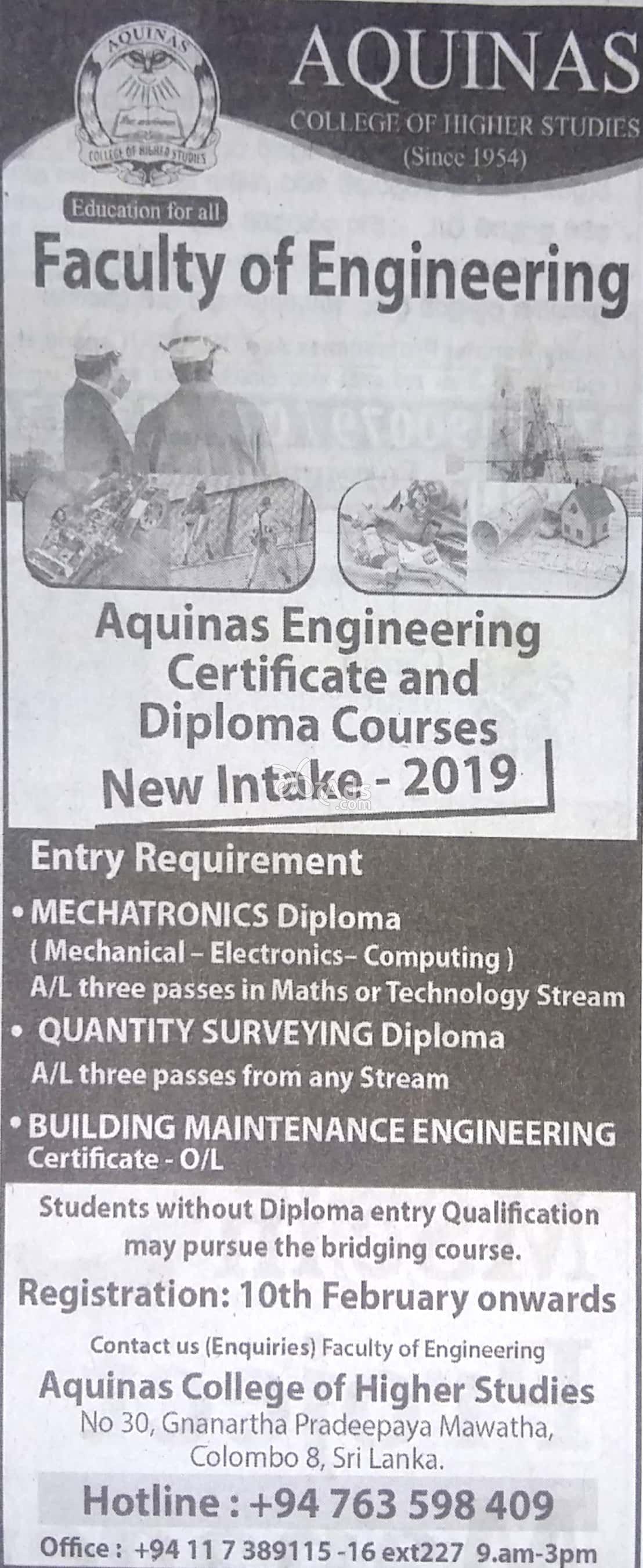 Aquinas Engineering Certificate and Diploma Courses at Aquinas College of Higer Studies