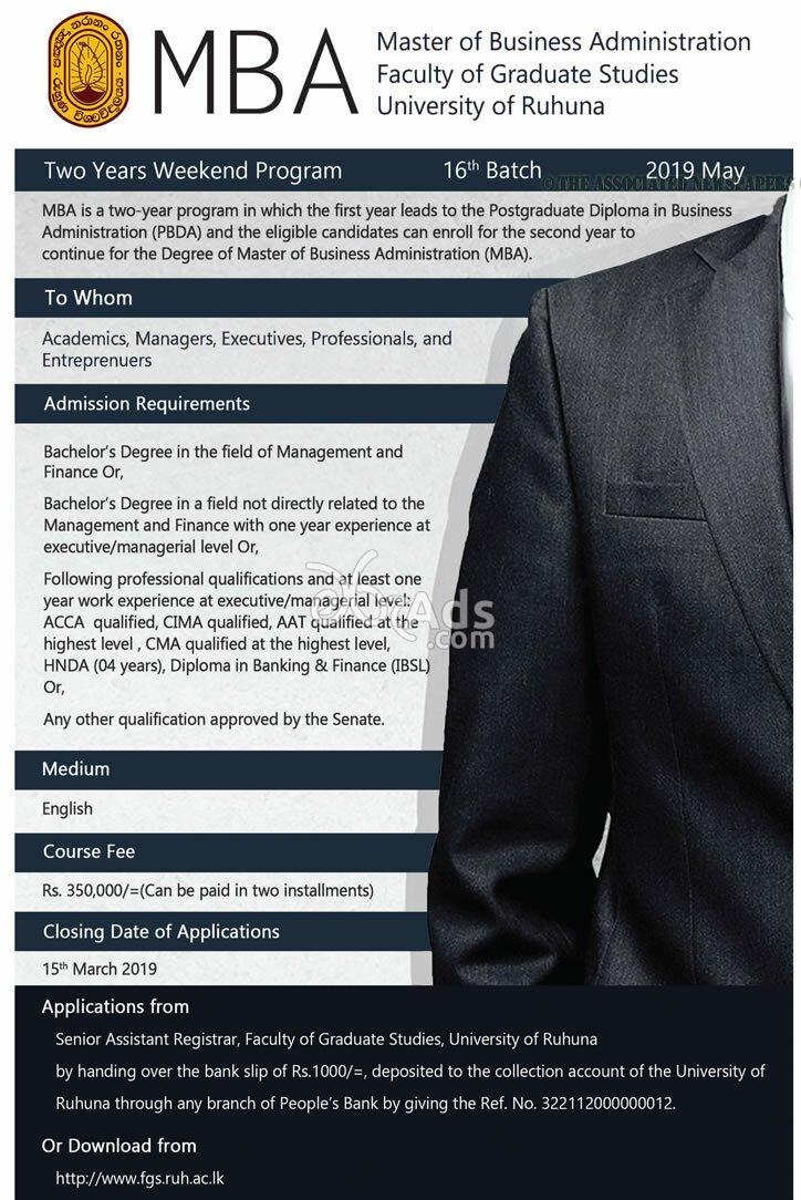 Master of Business Administration at University of Ruhuna